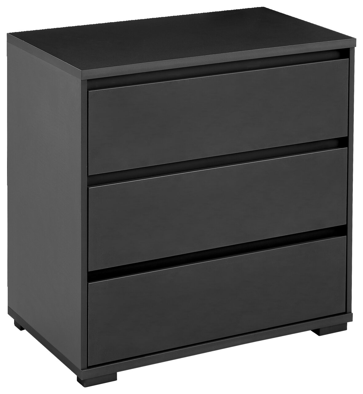 Carryhome Ladekast LINE Schwarze Kommode mit drei Schubladen, perspektivisch von vorne links fotografiert