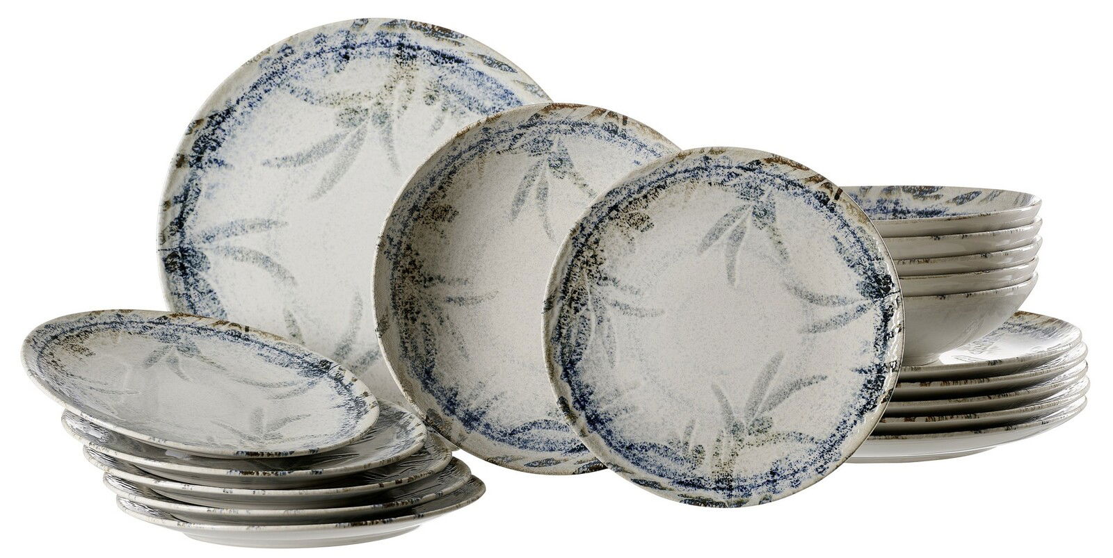Ritzenhoff & Breker Tafelservice 18-tlg. TODI Tafelservice 18-teilig mit blauem und grauem Muster, seitliche Perspektive