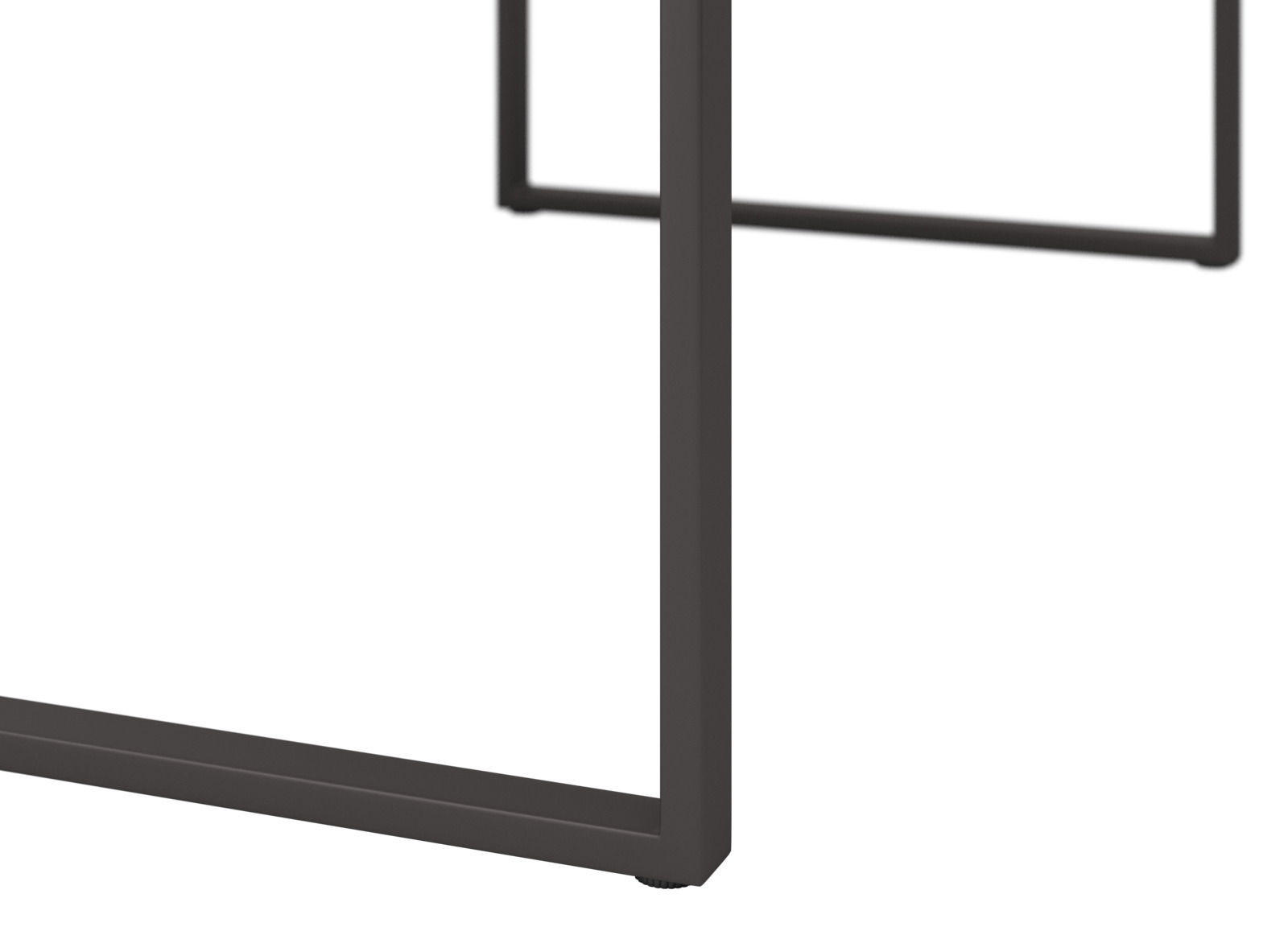 Nahaufnahme eines Loungetisch-Gestells aus Metall, seitliche Perspektive