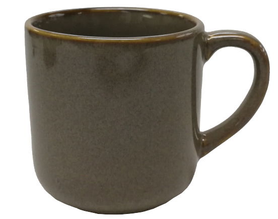 Graue Espressotasse mit Henkel, seitliche Perspektive