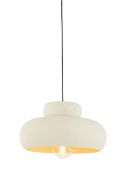 Moderne Hängeleuchte in Weiß mit runder Form, seitliche Perspektive