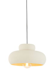 Moderne Hängeleuchte in Weiß mit runder Form, seitliche Perspektive