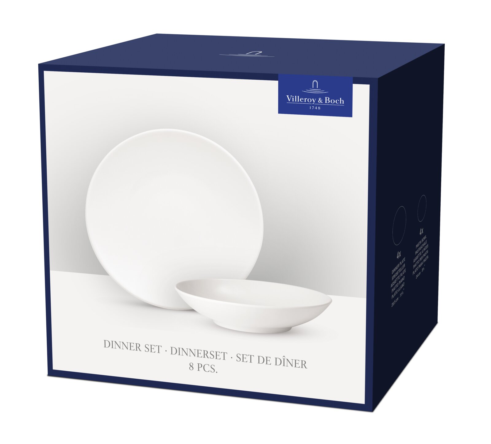 Verpakking van een 8-delig servies van Villeroy & Boch, vooraanzicht