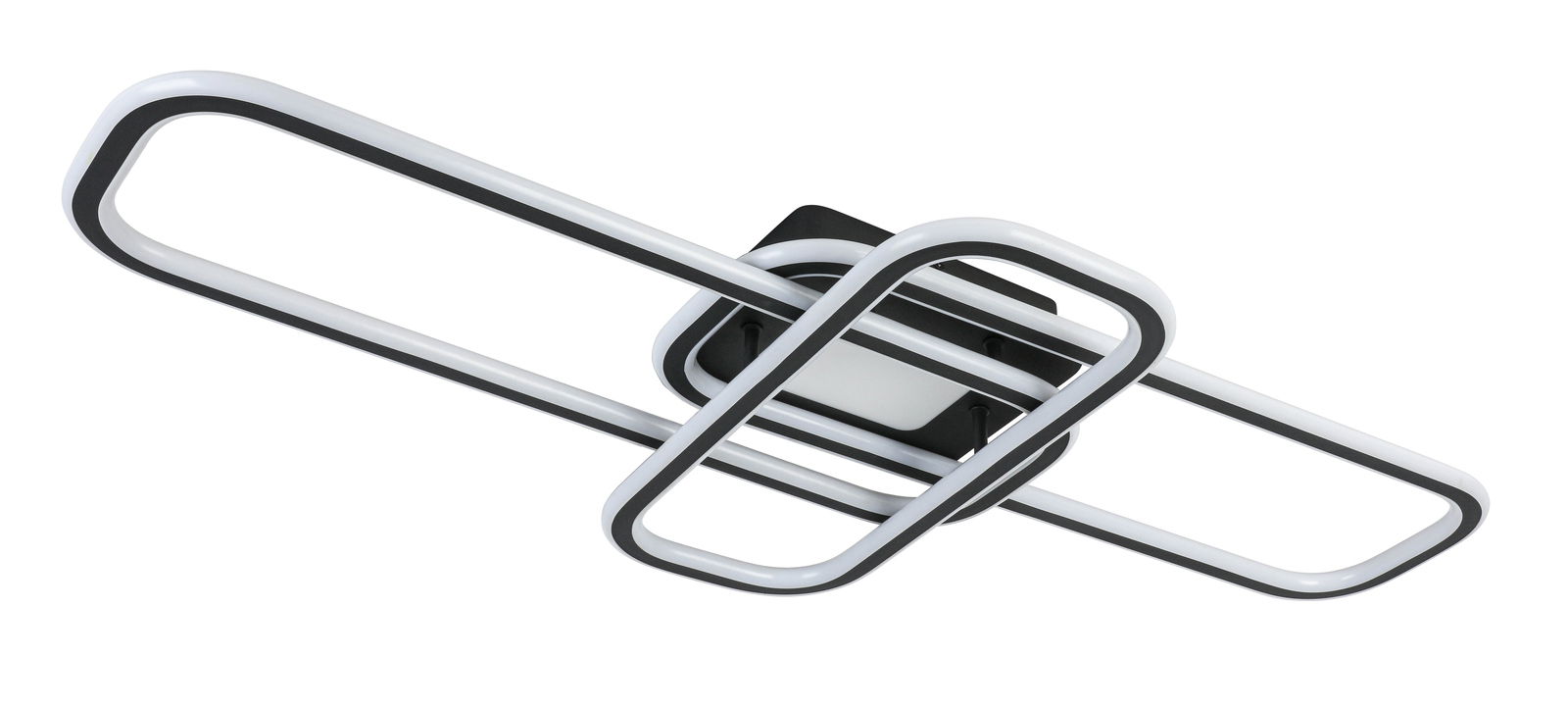 Moderne LED-Deckenleuchte mit geometrischem Design, seitliche Perspektive