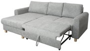 Graues Ecksofa mit ausziehbarer Schlaffunktion, Perspektive von vorne links