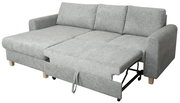 Graues Ecksofa mit ausziehbarer Schlaffunktion, Perspektive von vorne links