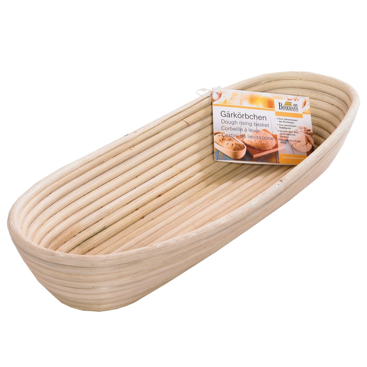 Birkmann Gärkörbchen Längliches Gärkörbchen aus Holz in Nahaufnahme, ideal zum Gehenlassen von Teig.