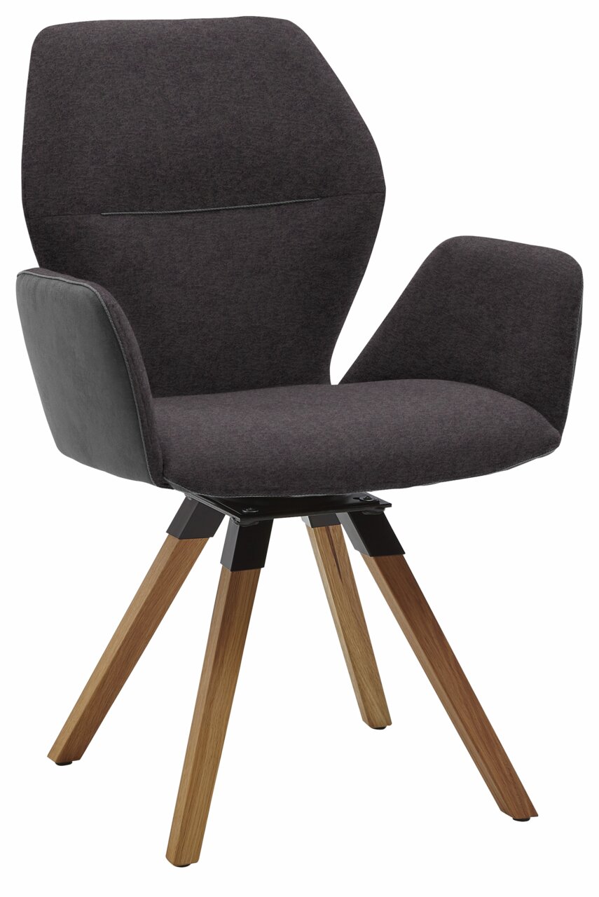 Valnatura Armlehnenstuhl PIANO Moderner Armlehnenstuhl mit dunklem Stoffbezug und Holzbeinen, seitliche Perspektive