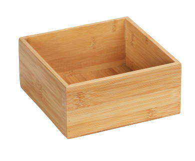Wenko Bambus Ablage M TERRA Bambus Ablage Terra M aus der Perspektive leicht von oben fotografiert, quadratische Form mit natürlicher Holzmaserung.