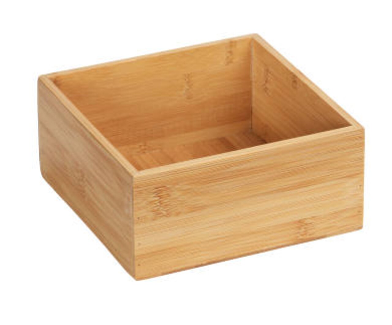 Wenko Bambus Ablage M TERRA Bambus Ablage Terra M aus der Perspektive leicht von oben fotografiert, quadratische Form mit natürlicher Holzmaserung.