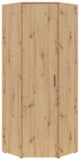 Eckschrank aus Holz in heller Eichenoptik, frontal abgebildet