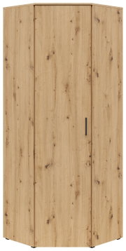Eckschrank aus Holz in heller Eichenoptik, frontal abgebildet