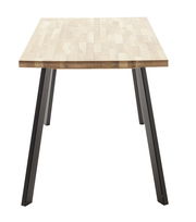 Esstisch mit Holzplatte und schwarzen Metallbeinen, Frontalansicht