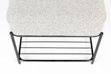 Hocker mit grauer, texturierter Sitzfläche und schwarzem Metallgestell, Ansicht von oben