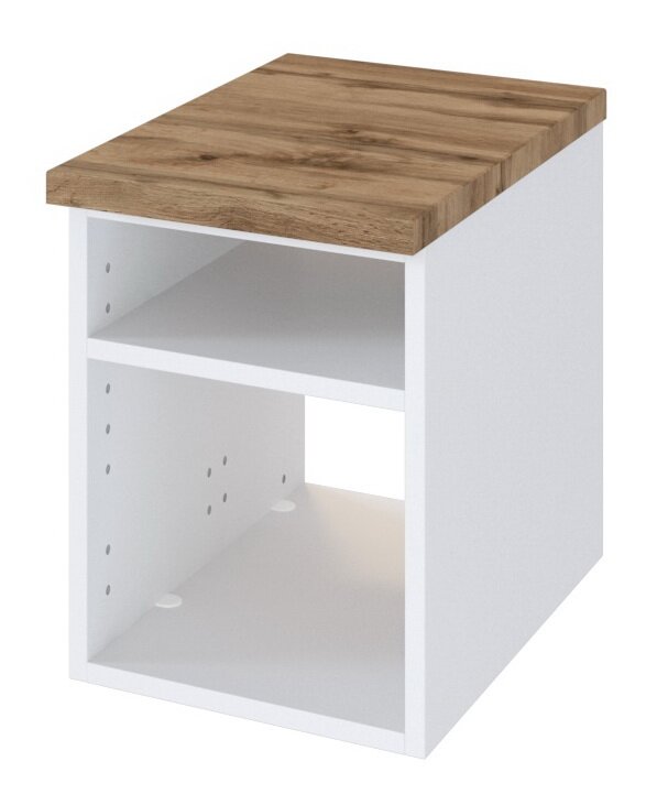 XORA Unterschrankregal DAVOS Weißes Unterschrankregal mit Holzoberfläche, seitliche Perspektive