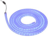Blau leuchtendes LED-Lichtseil mit geflochtener Ummantelung und Kabelschalter, auf weißem Hintergrund aus schräger Draufsicht gezeigt