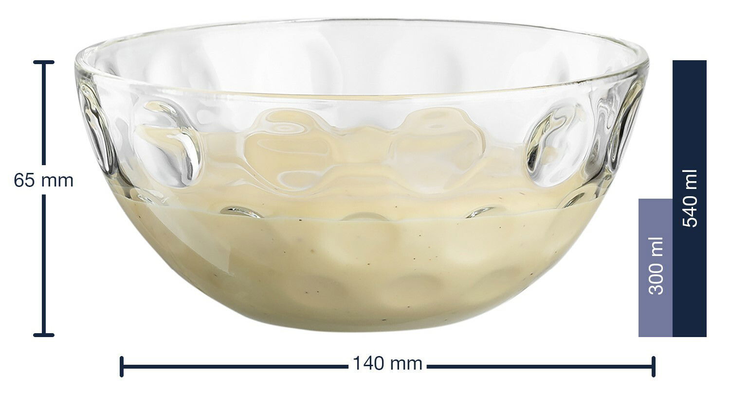 Glasklare Schale Cucina Optic mit einem Durchmesser von 14 cm und einer Höhe von 6,5 cm, seitliche Perspektive
