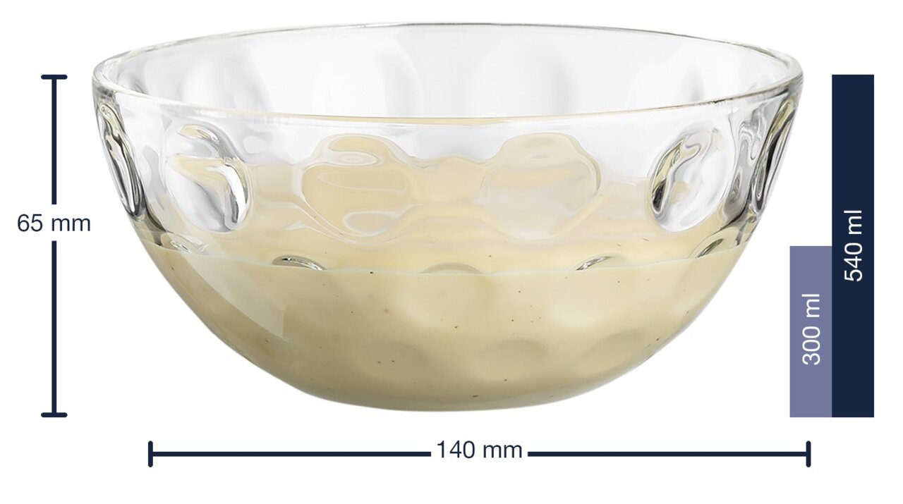 Kristalheldere schaal Cucina Optic met een diameter van 14 cm en een hoogte van 6,5 cm, zijaanzicht