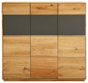 Moderner Schuhschrank aus Holz mit dunklen Akzenten, Frontalansicht