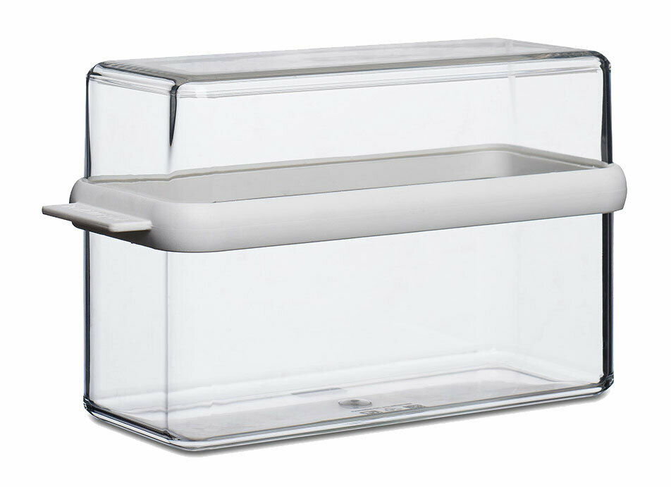 Transparente Knäckebrotbox Stora mit weißem Deckel, seitliche Perspektive