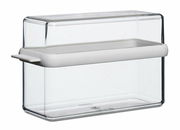 Transparente Knäckebrotbox Stora mit weißem Deckel, seitliche Perspektive