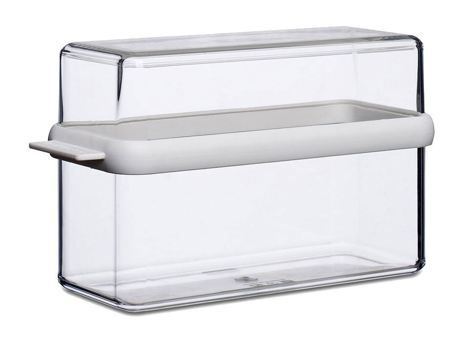 Transparente Knäckebrotbox Stora mit weißem Deckel, seitliche Perspektive