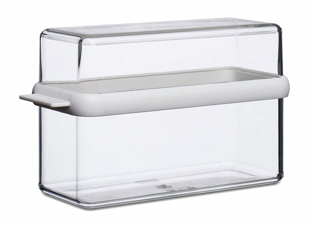 Transparente Knäckebrotbox Stora mit weißem Deckel, seitliche Perspektive