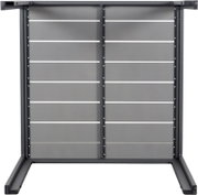 Gartentisch 80x80 aus Metall mit horizontalen Streben, seitliche Perspektive