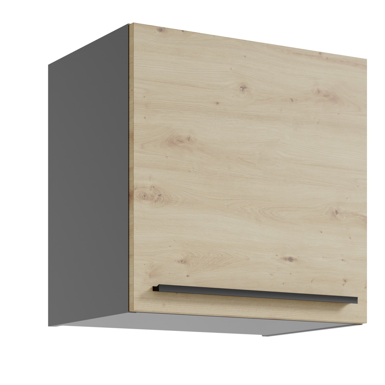Yourkitchen Hangkast JAZZ Hängeschrank mit Holzoptik und schwarzem Griff, seitliche Perspektive