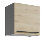 Hängeschrank mit Holzoptik und schwarzem Griff, seitliche Perspektive