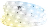 Nahaufnahme eines aufgerollten LED-Streifens mit leuchtenden weißen und warmweißen LEDs.