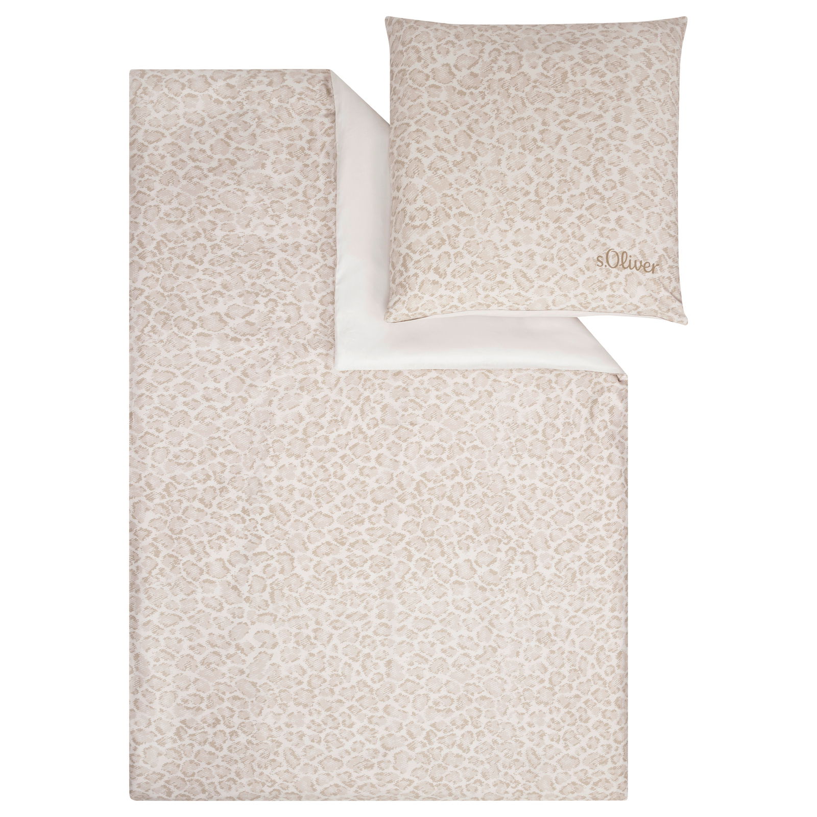 Satinbettwäsche 155x220cm mit dezentem Leopardenmuster in Beige, Draufsicht