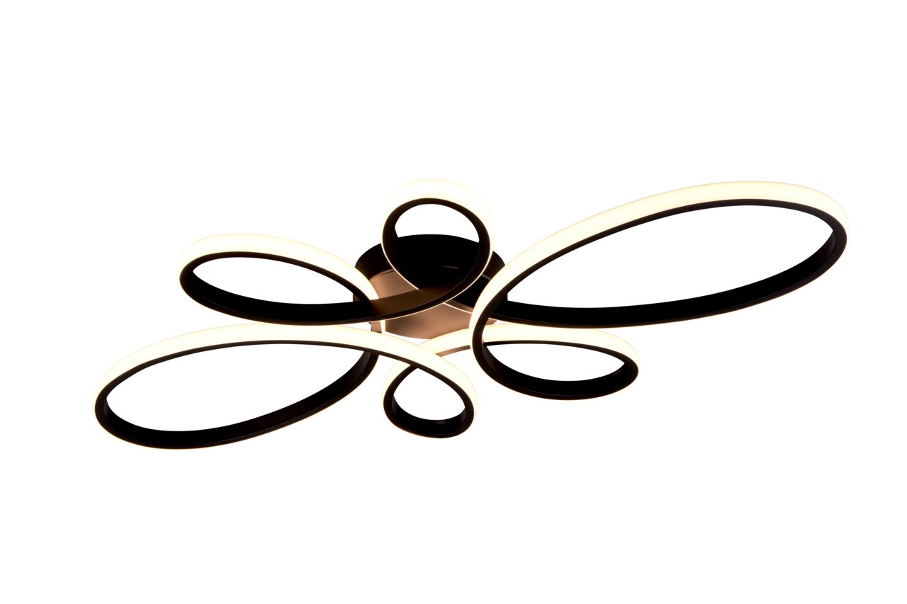 Moderne Deckenleuchte FLY mit geschwungenem Design, seitliche Perspektive