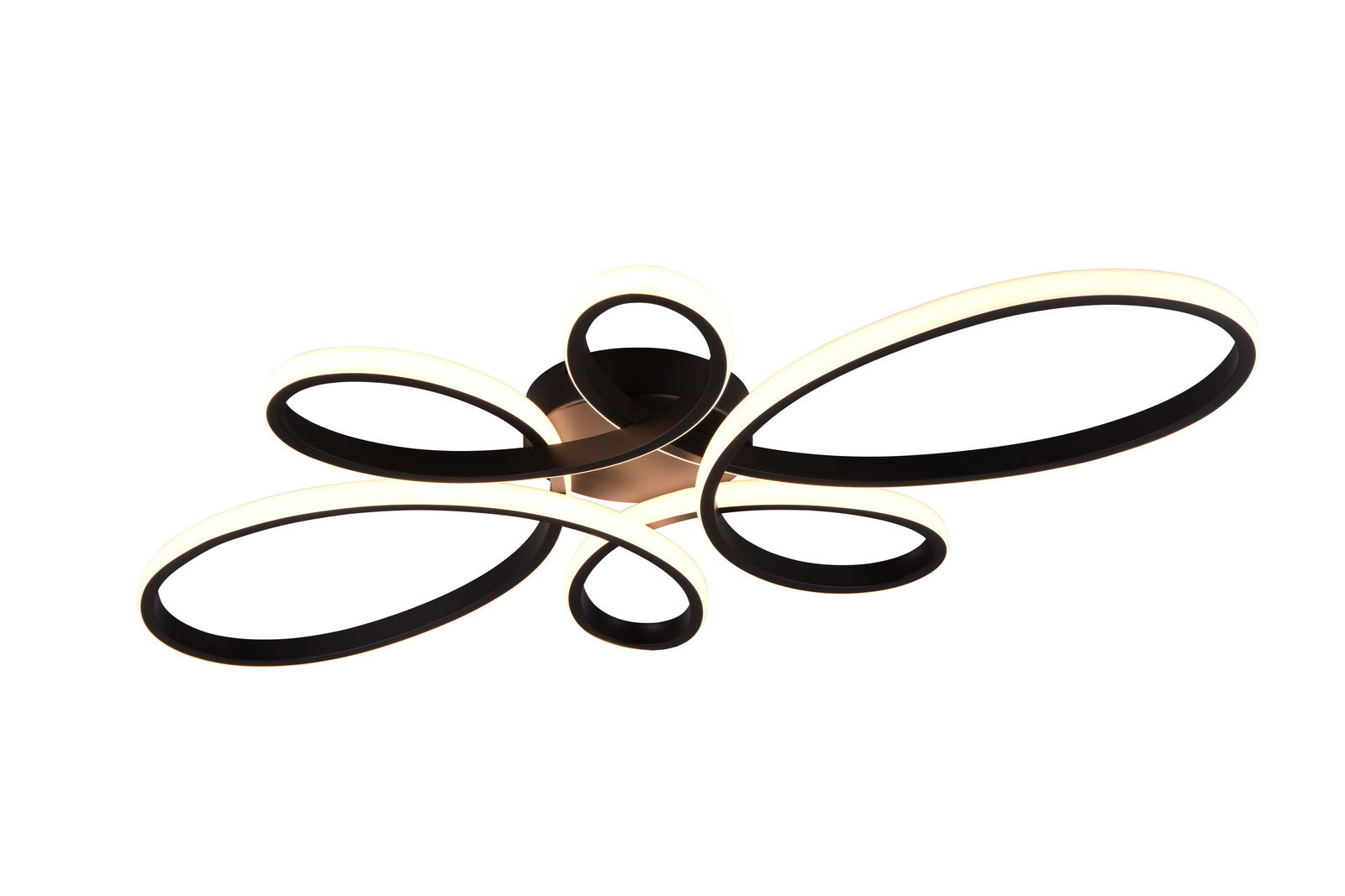 Moderne Deckenleuchte FLY mit geschwungenem Design, seitliche Perspektive