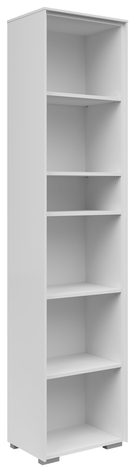 Voleo Aktenregal NEVADA Weißes, schmales Aktenregal mit fünf offenen Fächern, seitliche Perspektive