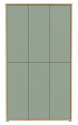 Frontansicht eines hohen, modernen XXL-Schuhschranks mit sechs Türen in einem schlichten, minimalistischen Design.