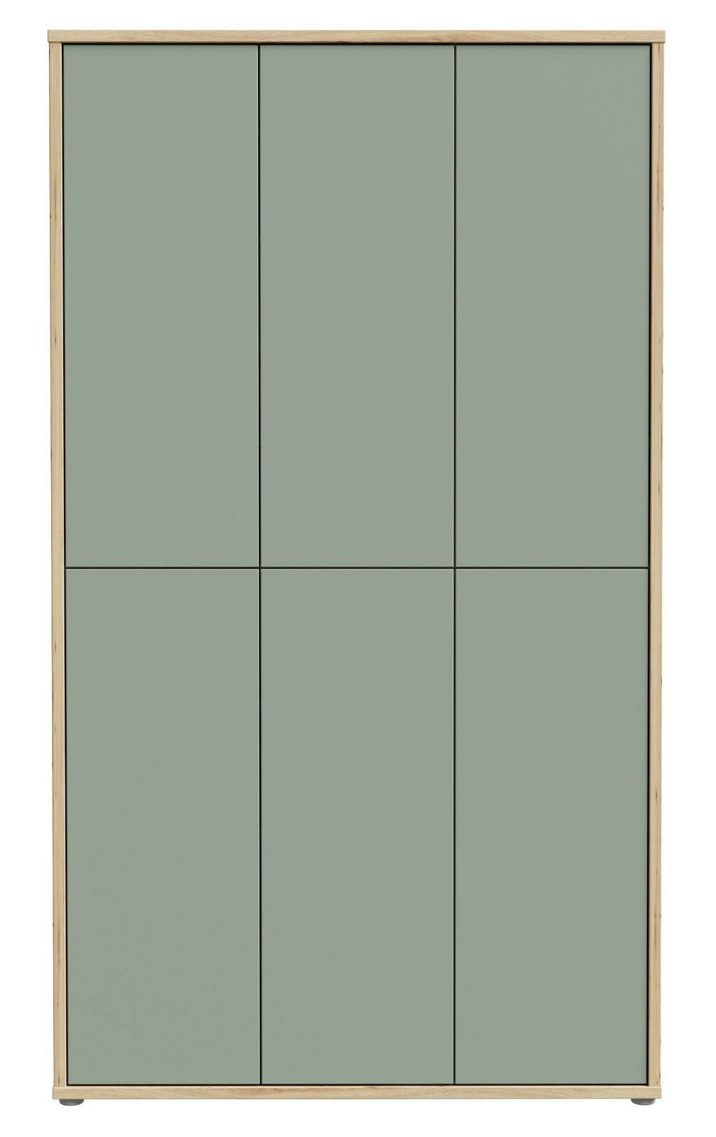 Frontansicht eines hohen, modernen XXL-Schuhschranks mit sechs Türen in einem schlichten, minimalistischen Design.