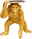 Goldene Deko-Figur eines Schimpansen in Butler-Pose, frontal betrachtet, mit einem Tablett auf dem Kopf.