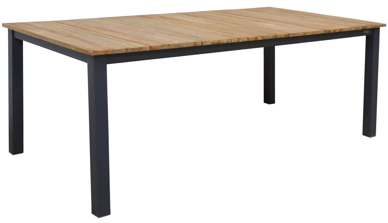 Amatio Gartentisch JAEN Moderner Gartentisch mit Holzplatte und Metallbeinen, seitliche Perspektive