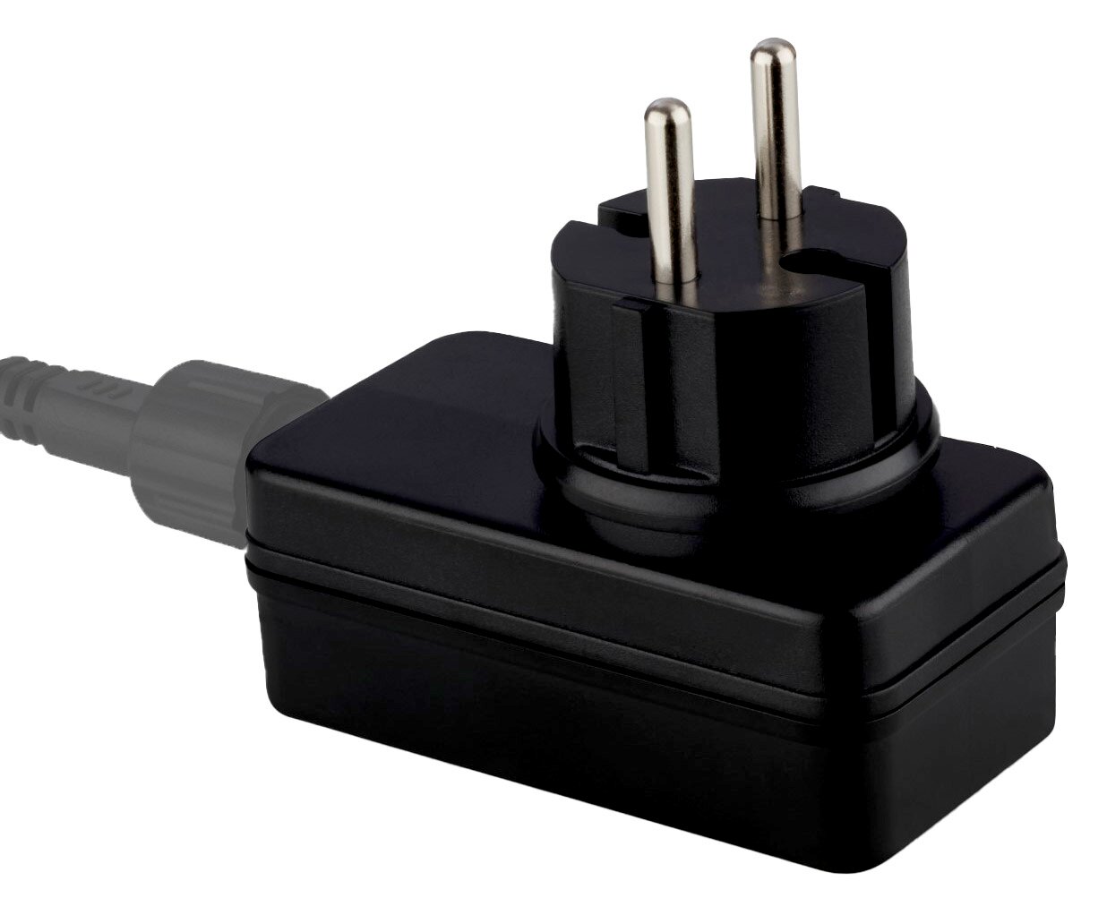 Briloner Treiber-Transformator GARTENSYSTEM Schwarzer Treiber-Transformator IP44 mit zwei Steckern, seitliche Perspektive