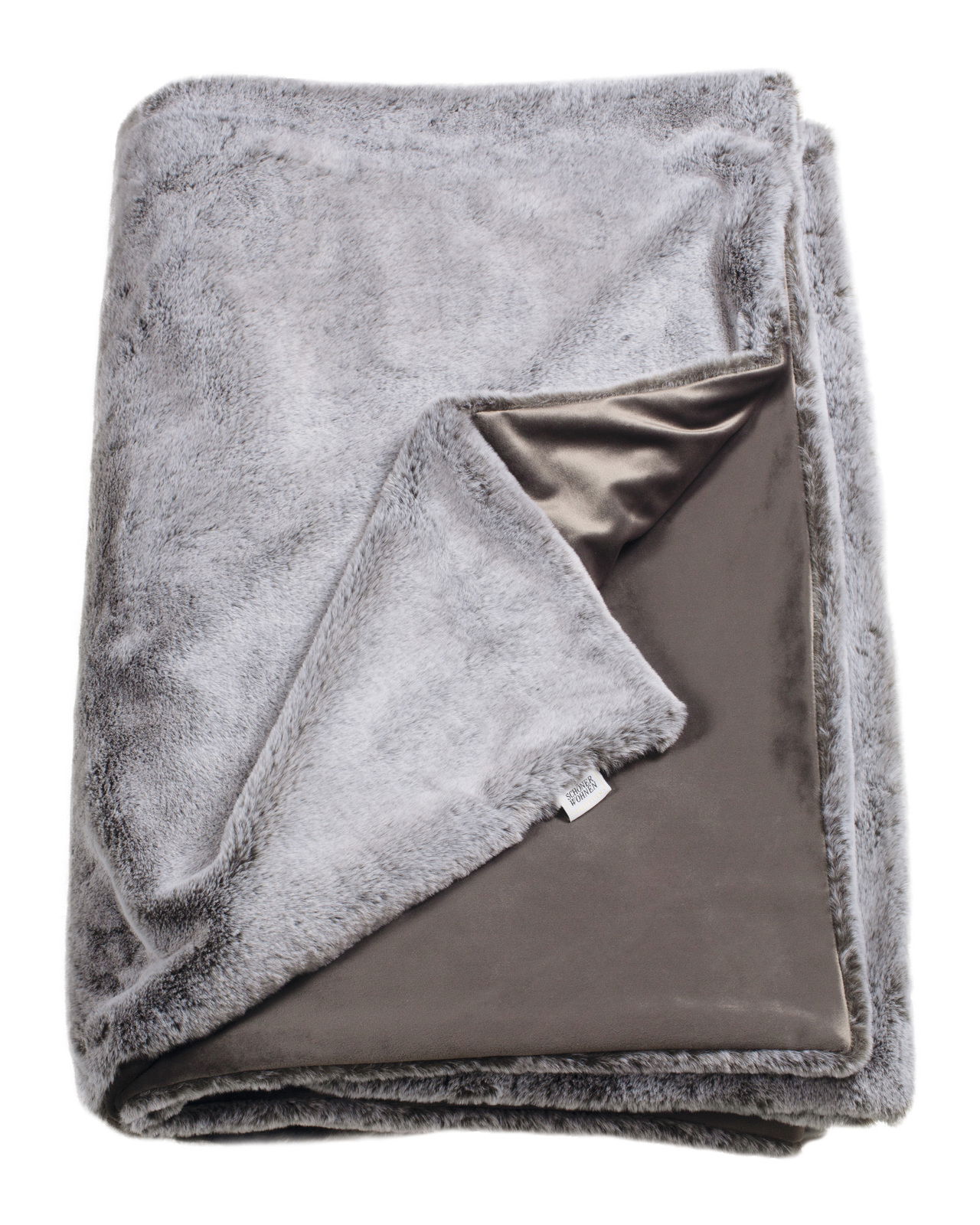 Schöner Wohnen Plaid SW-COZY Graues, flauschiges Plaid mit samtiger Innenseite, teilweise umgeschlagen, aus der Vogelperspektive fotografiert.