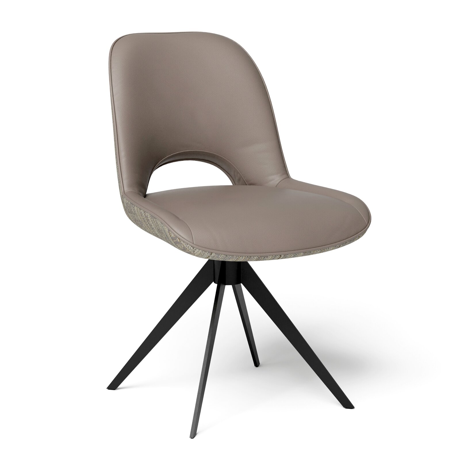 JOOP! Stuhl TWIST Moderner Stuhl mit gepolsterter Sitzfläche und Rückenlehne in Taupe, schwarzes Metallgestell, seitliche Perspektive