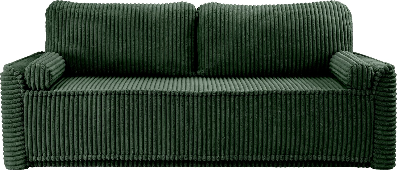 Grünes Schlafsofa mit geripptem Stoffbezug, Frontalansicht