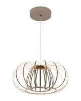 Moderne Pendelleuchte mit elegantem, offenen Design aus Metallstreben, seitliche Perspektive