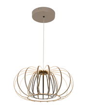 Moderne Pendelleuchte mit elegantem, offenen Design aus Metallstreben, seitliche Perspektive
