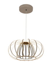 Moderne Pendelleuchte mit elegantem, offenen Design aus Metallstreben, seitliche Perspektive