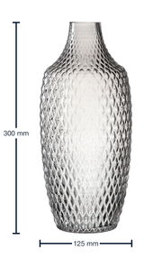 Graue Vase mit strukturierter Oberfläche, 30 cm hoch, 12,5 cm Durchmesser, seitliche Ansicht.