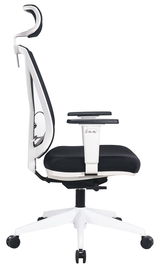 Moderner Drehstuhl XORA MIRO in Seitenansicht mit ergonomischer Rückenlehne und Kopfstütze, schwarz-weiße Farbgebung.