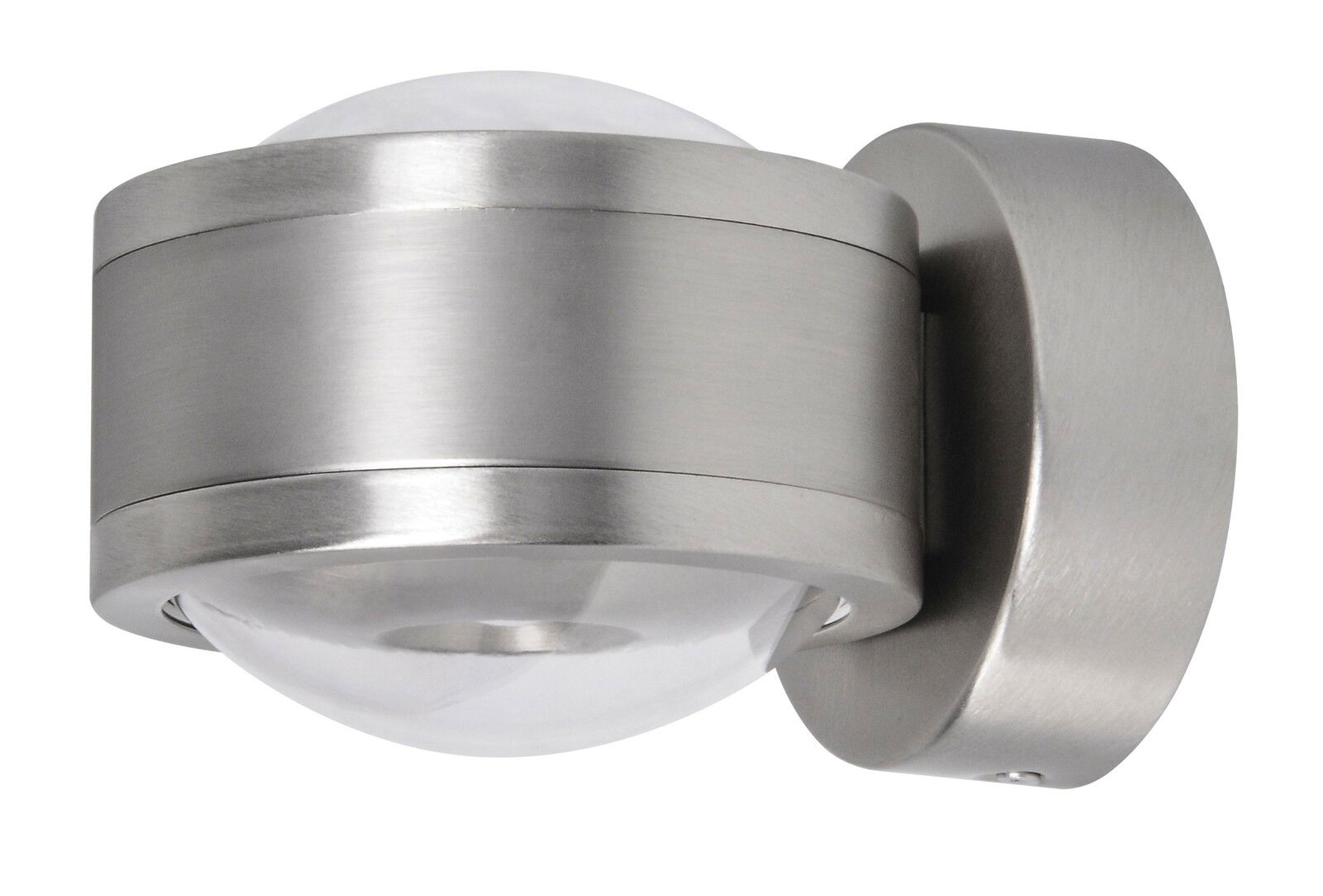 Megatron LED-Wandleuchte DUE PUNTO - UP & DOWN Moderne LED Wandleuchte aus gebürstetem Metall in seitlicher Perspektive