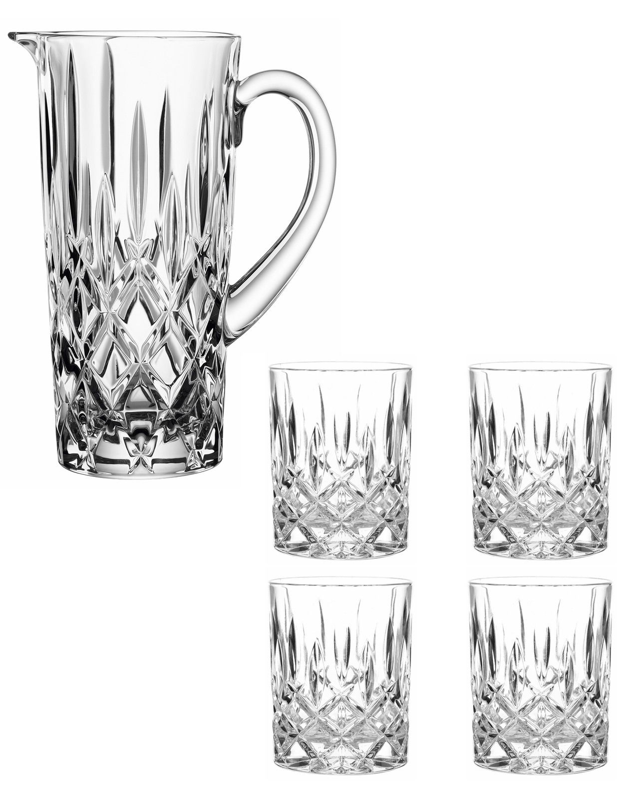 Nachtmann Krugset 5-tlg. NOBLESSE Krugset 5-tlg. Noblesse aus Kristallglas, bestehend aus einem Krug und vier Gläsern, in Frontalansicht.